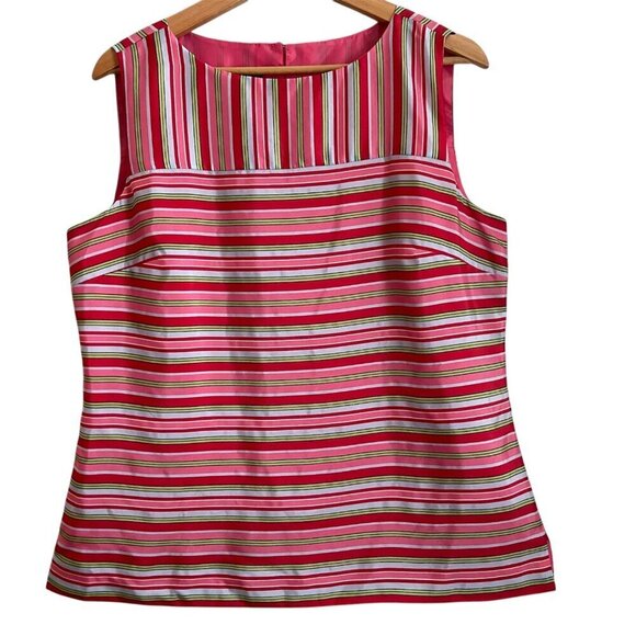 Talbots Womens Sleeveless Top Size 12 100% Silk Stripes Classic Colorful Mature - Picture 1 of 5